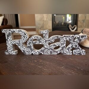 Hand crafted upcycled black and White Decorative 'Relax' Sign
